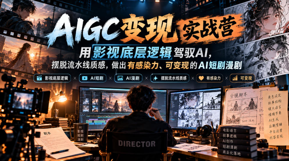 AIGC变现实战营,用影视底层逻辑驾驭AI,摆脱流水线质感,做出有感染力、可变现的AI短剧漫剧-摇钱树