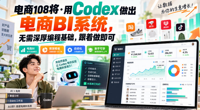 电商108将·用Codex做出电商BI系统,无需深厚编程基础,跟着做即可(更新1026)-摇钱树