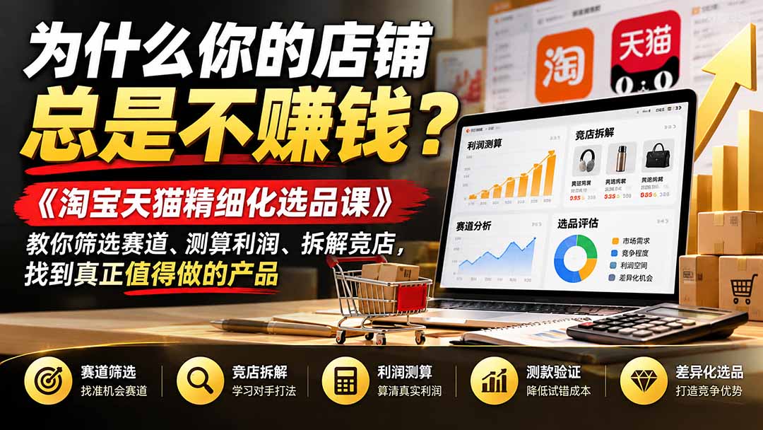 为什么你的店铺总是不赚钱?《淘宝天猫精细化选品课》教你筛选赛道、测算利润、拆解竞店,找到真正值得做的产品-摇钱树