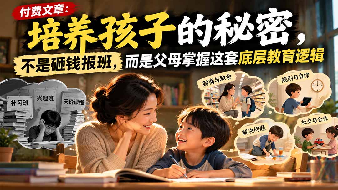 付费文章:培养孩子的秘密,不是砸钱报班,而是父母掌握这套底层教育逻辑-摇钱树