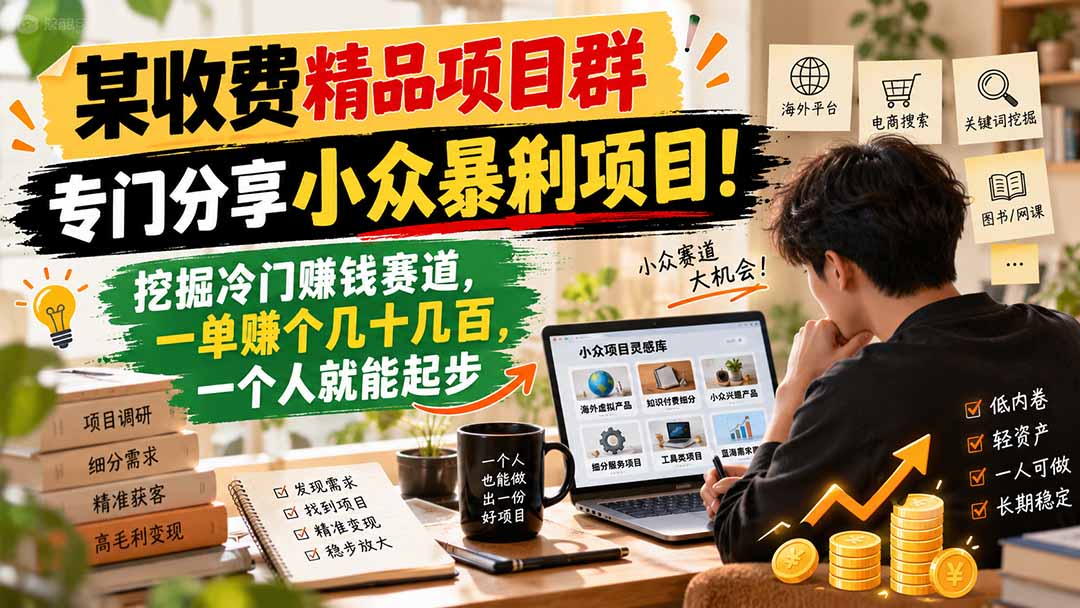 某收费精品项目群,专门分享小众暴俐项目!挖掘冷门赚钱赛道,一单赚个几十几百,一个人就能起步-摇钱树