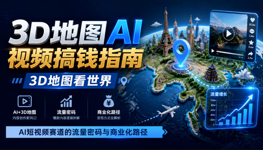 3D地图AI视频搞钱指南,3D地图看世界,AI短视频赛道的流量密码与商业化路径【文档】-摇钱树