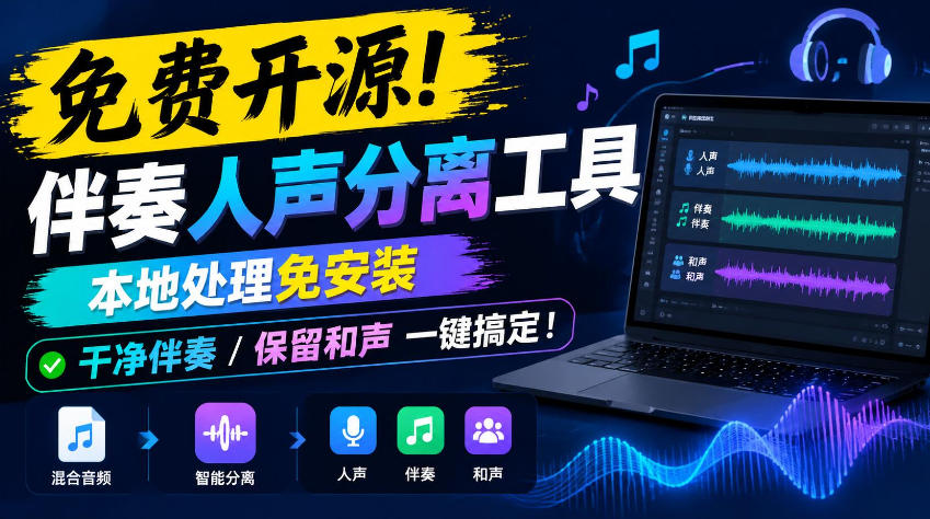 免费开源!伴奏人声分离工具,本地处理免安装,干净伴奏,保留和声一键搞定!-盈科项目资源网