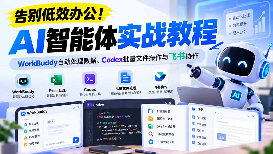 【无水印】告别低效办公!《AI智能体实战教程》WorkBuddy自动处理数据、Codex批量文件操作与飞书协作-摇钱树