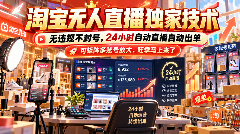 淘宝无人直播独家技术，无违规不封号，24小时自动直播自动出单，可矩阵多账号放大，旺季马上来了【揭秘】-摇钱树