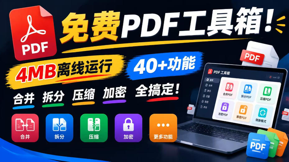 免费PDF工具箱!4MB离线运行,40+功能,合并拆分压缩加密全搞定!-盈科项目资源网