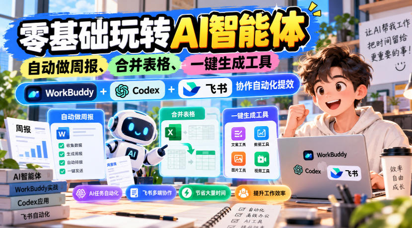 【无水印】零基础玩转AI智能体，自动做周报、合并表格、一键生成工具，WorkBuddy+Codex + 飞书协作自动化提效-摇钱树