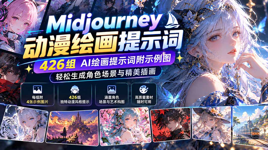 Midjourney动漫绘画提示词：426组AI绘画提示词附示例图，轻松生成角色场景与精美插画-摇钱树