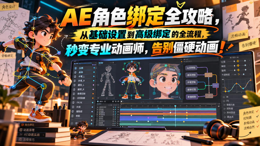 【无水印】AE角色绑定全攻略，从基础设置到高级绑定的全流程，秒变专业动画师，告别僵硬动画！【原创双语字幕】-摇钱树