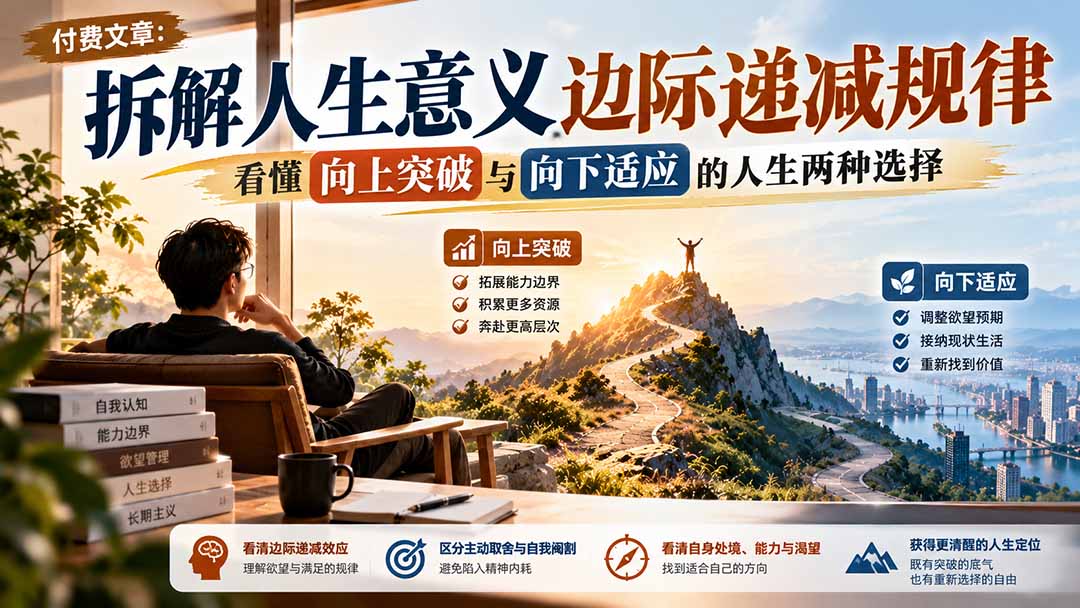 付费文章：拆解人生意义边际递减规律，看懂向上突破与向下适应的人生两种选择-摇钱树