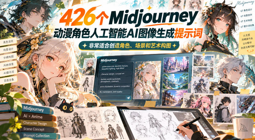 426个Midjourney动漫角色人工智能AI图像生成提示词，非常适合创造角色、场景和艺术构图-摇钱树
