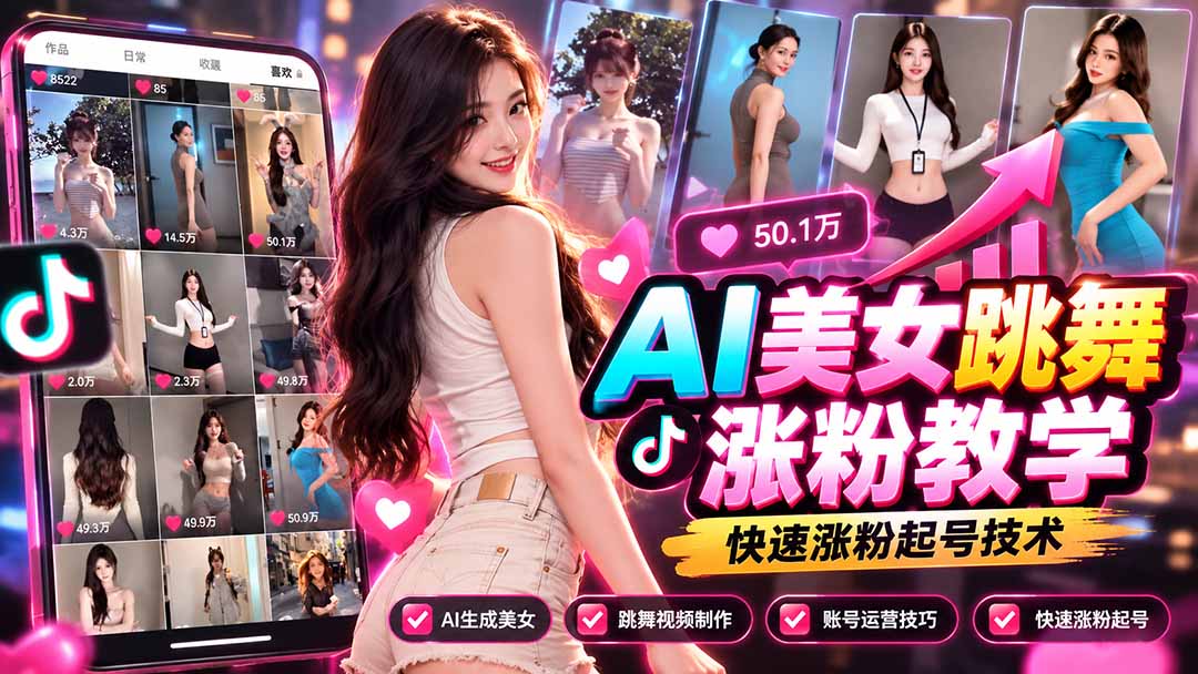 AI美女跳舞涨粉教学,AI生成美女,跳舞视频制作,账号运营与快速起号涨粉-摇钱树