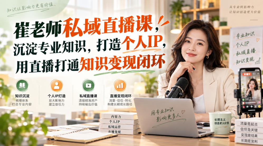 崔老师私域直播课,沉淀专业知识,打造个人IP,用直播打通知识变现闭环-日入300副业网