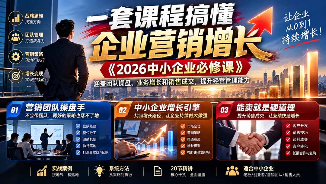一套课程搞懂企业营销增长《2026中小企业必修课》涵盖团队操盘、业务增长和销售成交,提升经营管理能力-摇钱树